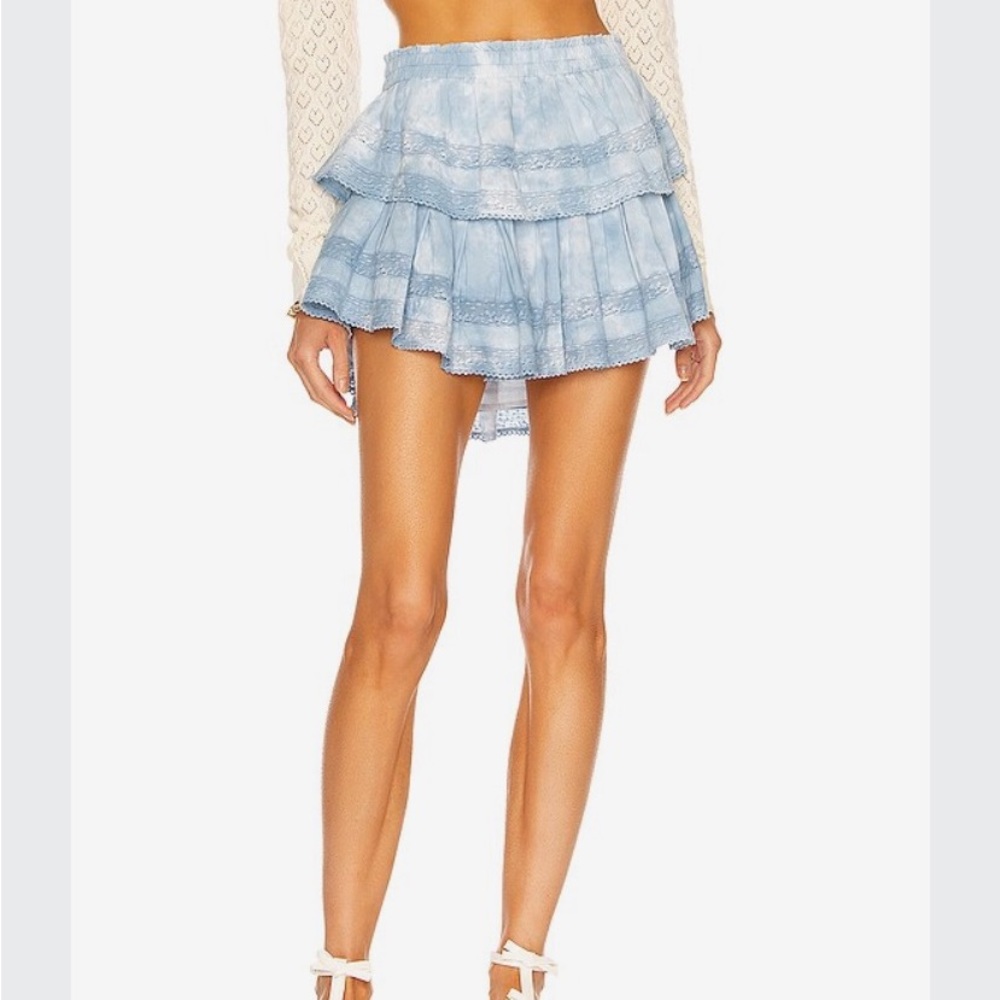 LoveShackFancy Ruffle Mini Skirt in Pacific Indigo Hand Dye